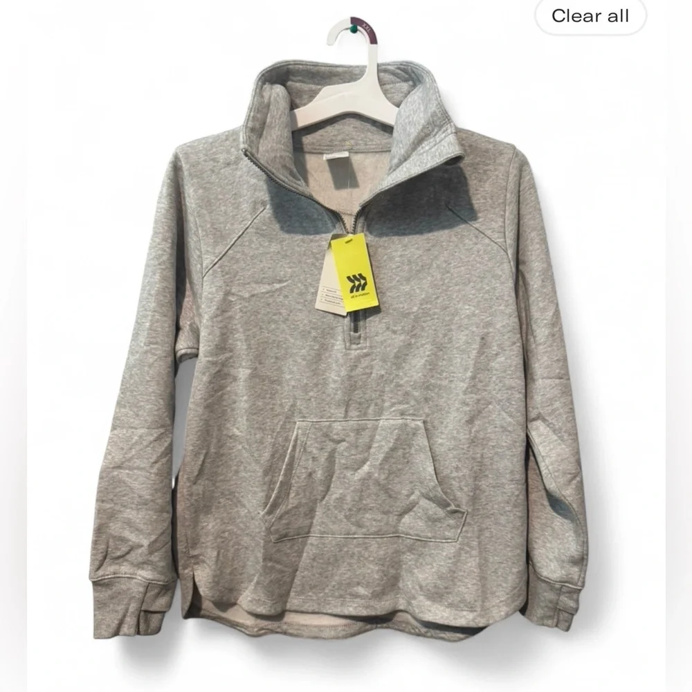 Size Medium All in Motion Gray Unisex Quarter-Zip Sweater - Picture 1 of 6
